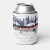 Rust Navy Winter Pine Forest Snow Wedding Blikjeskoeler (Blikje Achterkant)