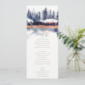Rust Navy Winter Pine Forest Snow Wedding Menu Kaart (Staand voorkant)