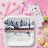 Rust Navy Winter Pine Forest Snow Wedding Papieren Bordje (Feest)