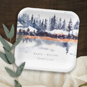 Rust Navy Winter Pine Forest Snow Wedding Papieren Bordje
