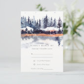 Rust Navy Winter Pine Forest Snow Wedding RSVP Informatiekaartje (Staand voorkant)