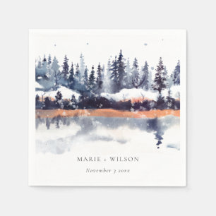 Rust Navy Winter Pine Forest Snow Wedding Servet