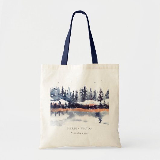 Rust Navy Winter Pine Forest Snow Wedding Tote Bag (Voorkant)