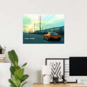 "Rust" Nissan GT-R in industriegebied op zonsonder Poster (Thuiskantoor)