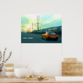 "Rust" Nissan GT-R in industriegebied op zonsonder Poster (Keuken)