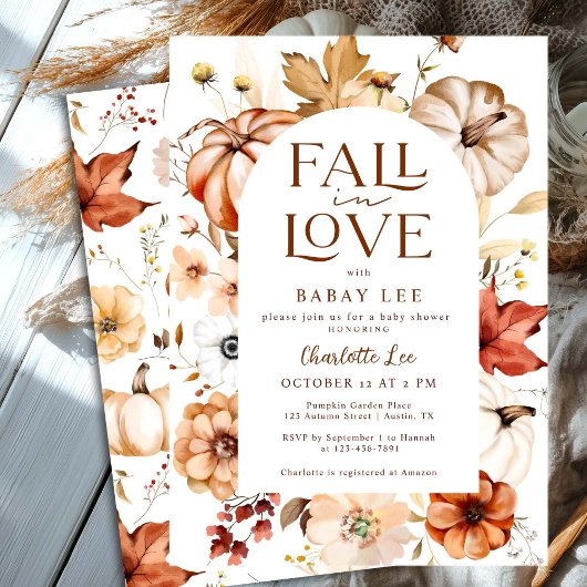 Rust Orang Herfst in Liefde Bloemen Pompoen Baby s Kaart