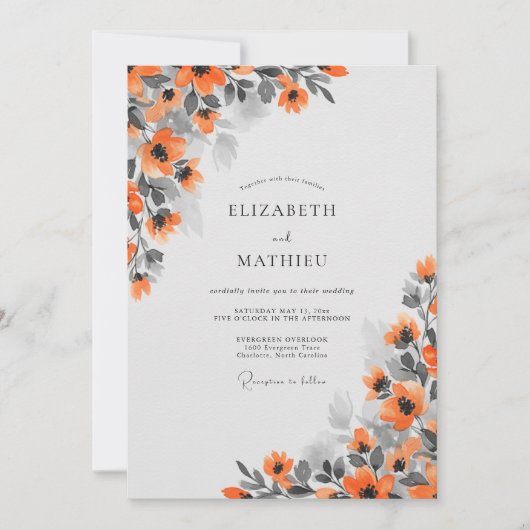 Rust Orange Elegant Autumnal Wedding Kaart (Voorkant)