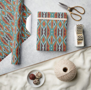 Rust Orange Rood Zwart Aqua Turquoise Mozaïek Kuns Cadeaupapier