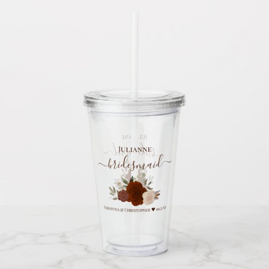 Rust Orange Roses Elegant Bridesmaid Wedding Acryl Drinkbeker (Voorkant)