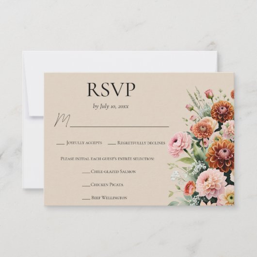 Rust Orange Sage Green Floral Wedding Meal Choice RSVP Kaartje (Voorkant)