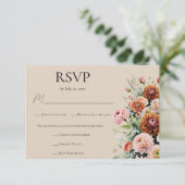 Rust Orange Sage Green Floral Wedding Meal Choice RSVP Kaartje (Staand voorkant)