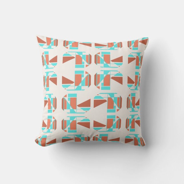 Rust Oranje Aqua Tan Small Geometric Piessmotif Kussen (Voorkant)