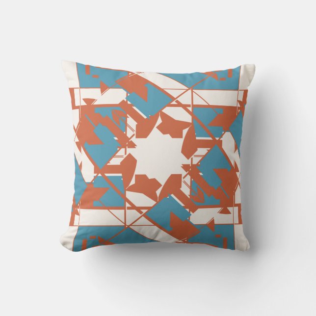 Rust Oranje Blauw Middellandse Zee Kijk Floral Mot Kussen (Voorkant)
