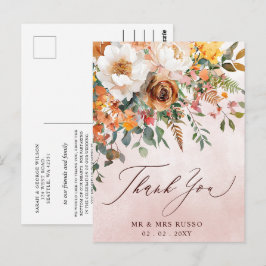 Rust Oranje Bloemrijke Herfst Bruiloft Dank Je Briefkaart