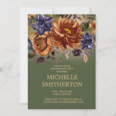 Rust Oranje Blue Floral Green 90th Birthday Invita Kaart (Voorkant)