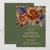 Rust Oranje Blue Floral Green 90th Birthday Kaart (Voorkant / Achterkant)