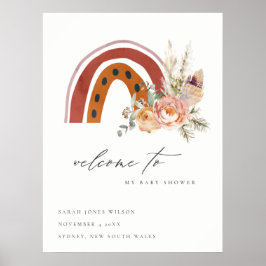 Rust Oranje Boho Flora Rainbow Baby shower Welkom Poster