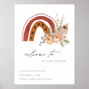 Rust Oranje Boho Flora Rainbow Baby shower Welkom Poster
