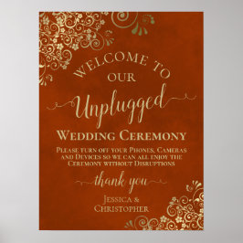 Rust Oranje en Gold Chic Unplugged Wedding Ceremon Poster