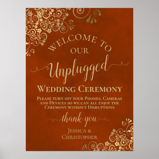 Rust Oranje en Gold Chic Unplugged Wedding Ceremon Poster (Voorkant)