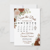 Rust Oranje Floral Elegant Boho Wedding Calendar Save The Date (Voorkant)