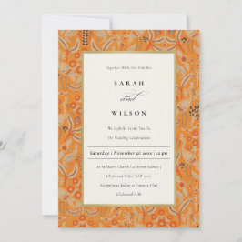  Rust Oranje Floral Peacock Wedding Invite Bedankkaart