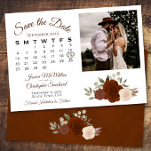 Rust Oranje Floral Wedding Calendar & Photo Save The Date