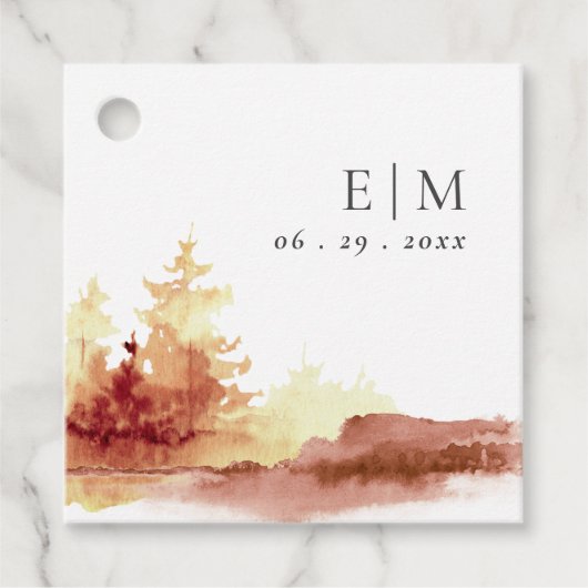 Rust Oranje Gele Herfst Trees Monogram Wedding Bedankjes Labels (Voorkant)