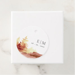 Rust Oranje Gele Herfst Trees Monogram Wedding Fa Bedankjes Labels