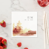 Rust Oranje Gele Herfst Trees Monogram Wedding Servet (Insitu)
