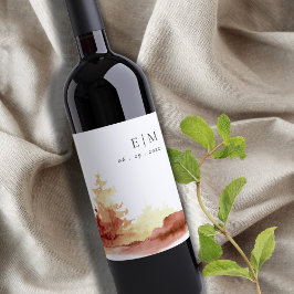 Rust Oranje Gele Herfst Trees Monogram Wedding Wijn Etiket