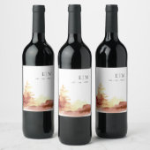 Rust Oranje Gele Herfst Trees Monogram Wedding Wijn Etiket (Flessen)