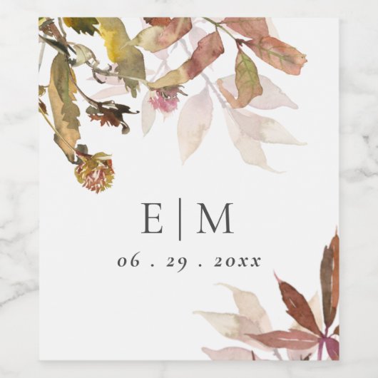 Rust Oranje Herfst Boom Rust Monogram Weddenschap Wijn Etiket (Enkel label)