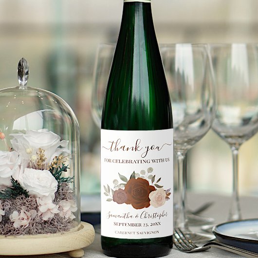 Rust Oranje Herfst Floral Elegant Wedding Bedankt Wijn Etiket