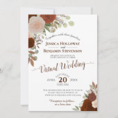 Rust Oranje Herfst Waterverf Floral Virtual Weddin Kaart (Voorkant)