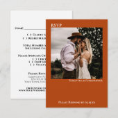 Rust Oranje Modern Simple Minimalist Photo Wedding RSVP Kaartje (Voorkant / Achterkant)