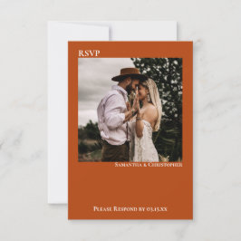 Rust Oranje Modern Simple Minimalist Photo Wedding RSVP Kaartje