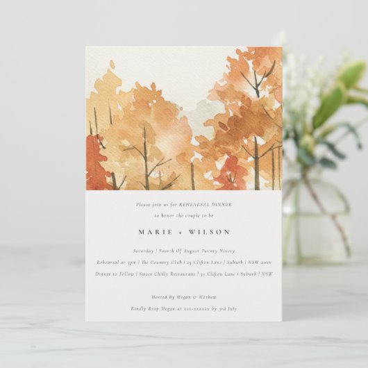 Rust Oranje najaar Herfst Trees repesal Dinner Kaart (Staand voorkant)