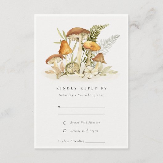 Rust Oranje paddenstoel Fern Fauna Wedding Rsvp Informatiekaartje (Voorkant)