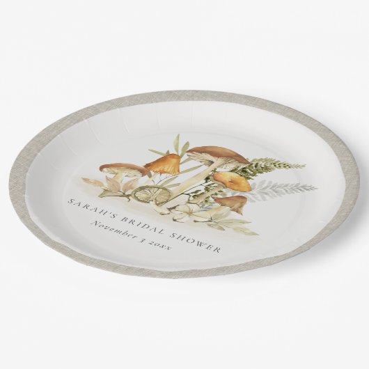 Rust Oranje paddenstoel Fern Foliage Vrijgezellenf Papieren Bordje (Gekanteld)