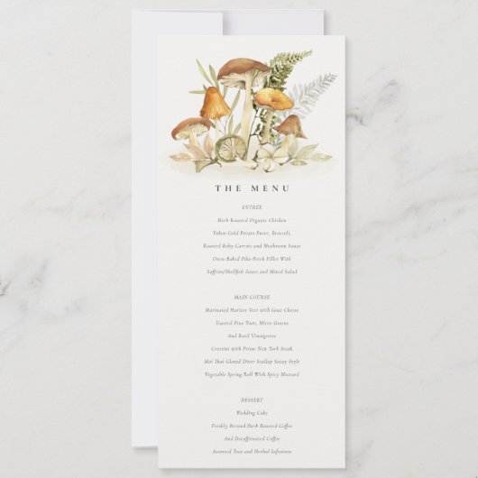 Rust Oranje paddenstoel Fern Foliage Wedding Menu Kaart (Voorkant)