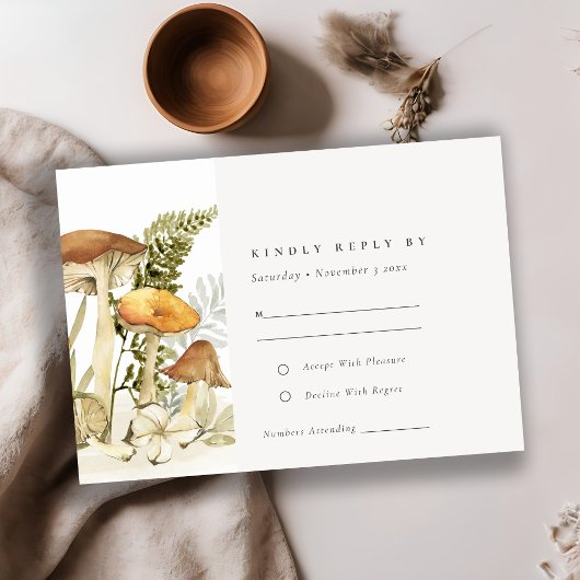 Rust Oranje paddenstoel Fern Foliage Wedding RSVP Kaartje