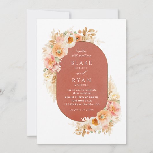 Rust Oranje Peach Blush en Cream Oval Weddenschap Kaart (Voorkant)