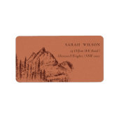 Rust Oranje Pine Bossen Mountain Sketch Adres Etiket (Voorkant)