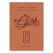 Rust Oranje Pine Bossen Mountain Sketch Wedding Kaart (Achterkant)