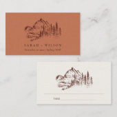 Rust Oranje Pine Bossen Mountain Sketch Wedding Plaatskaartje (Voorkant / Achterkant)