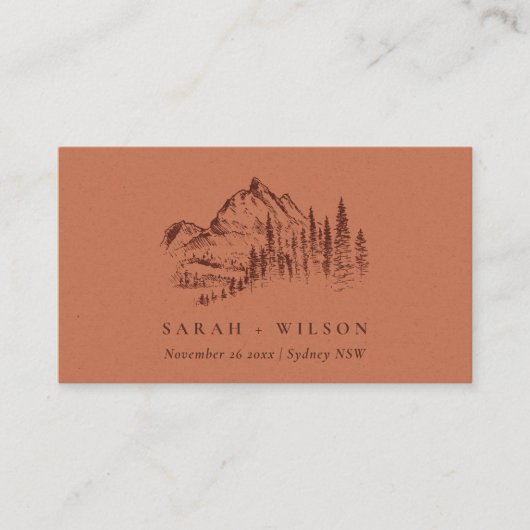 Rust Oranje Pine Bossen Mountain Sketch Wedding Plaatskaartje (Voorkant)