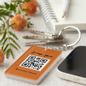 Rust Oranje QR Code Visitekaartje Uw Logo Sleutelhanger (Voorkant Rechts)