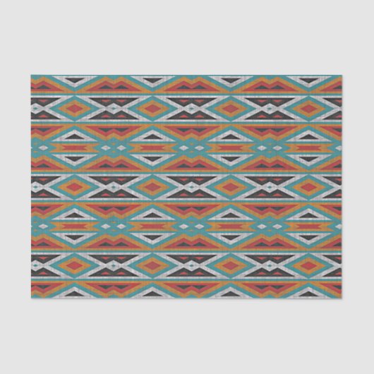 Rust Oranje Red Black Aqua Turquoise Mosaic Art Tissuepapier (Voorkant)