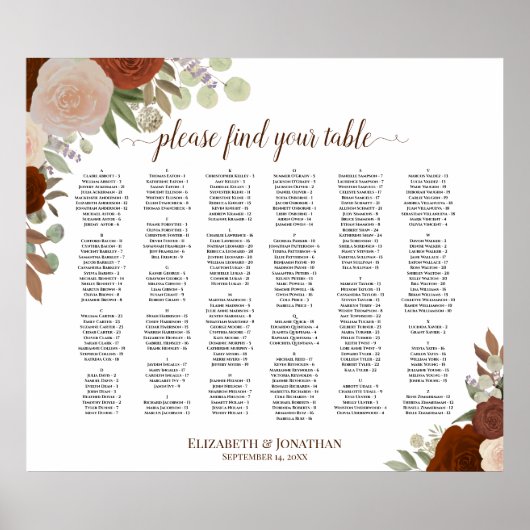 Rust Oranje Roos Alfabetische zitplaats Poster (Voorkant)